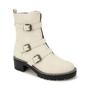 KENNETH COLE Womens Beige Embellished Tate Round Toe Block Heel Zip-Up Moto 5